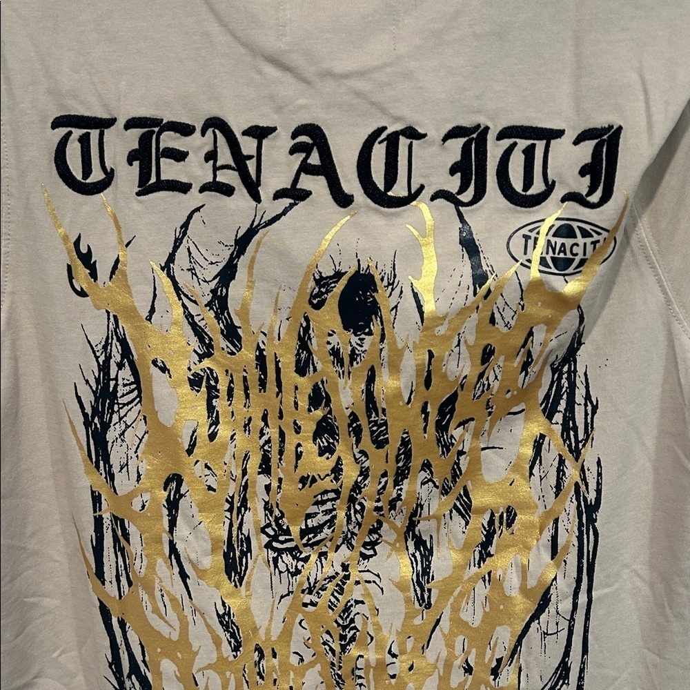 Tenacity distressed Tan Men's short sleeves embroidered T-Shirt small new - Picture 10 of 12